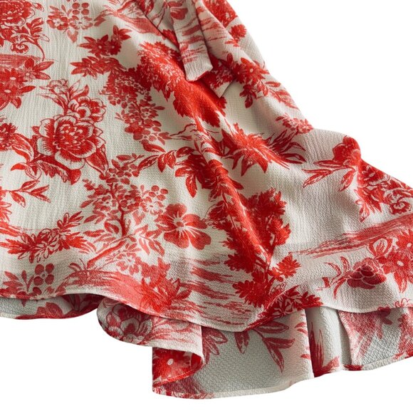 Tahari Arthur S. Levine Red & White Floral Wrap Dress Size 6 Long Sleeve. - Picture 8 of 16